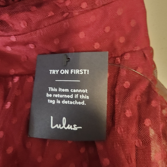 NWT Lulu's Sweetheart Style Burgundy Polka Dot Bustier Tiered Midi Dress Size L - Picture 9 of 16
